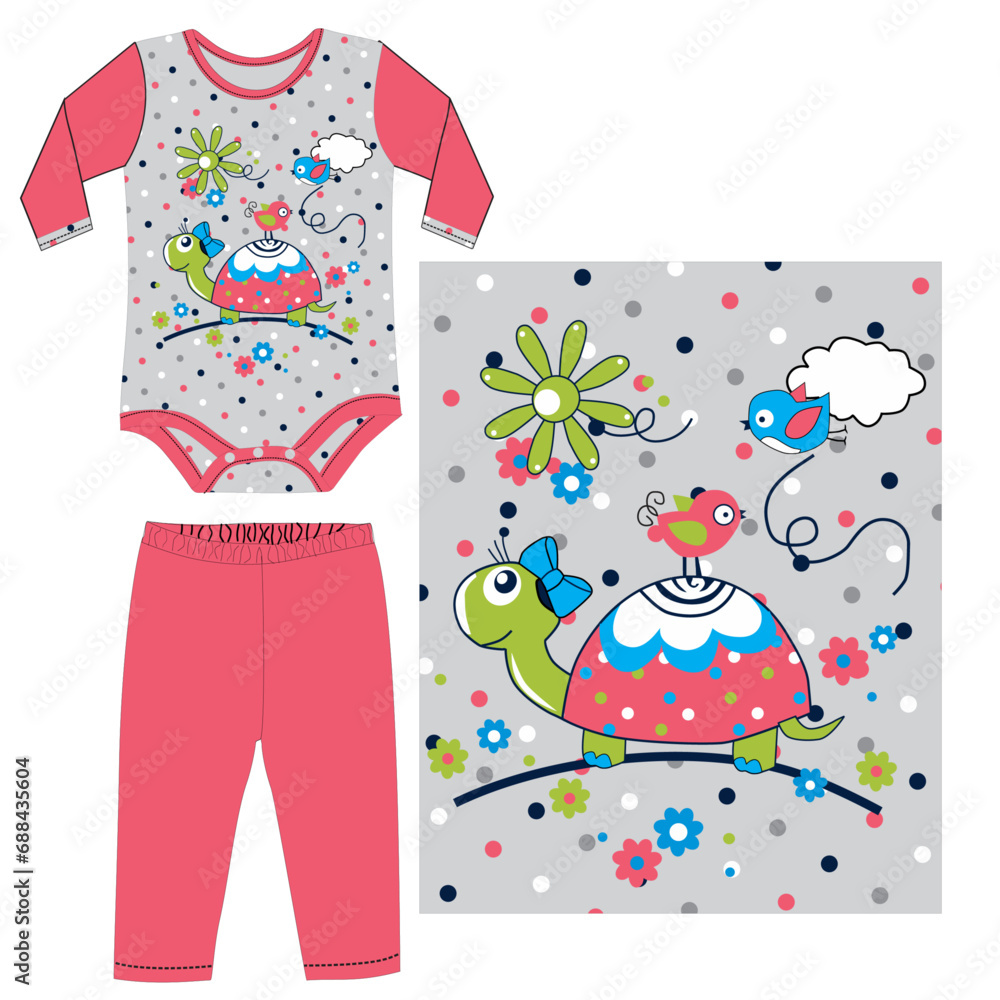 Sticker  cute girls bodysuit with tortoise print vector 