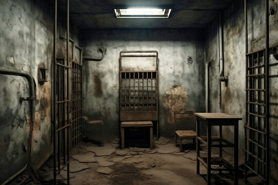 Solitary prison cell. The concept of prison and punishment for crime. Torture solitary confinement.