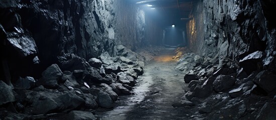 Underground tunnel in Zabrze, Upper Silesia, employing longwall mining method. - obrazy, fototapety, plakaty