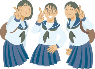 ピースサインをする女子学生たち