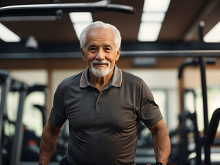 Fototapeta premium Old healthy man at gym