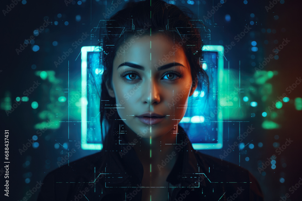 Wall mural Futuristic cyberpunk portrait of a young woman