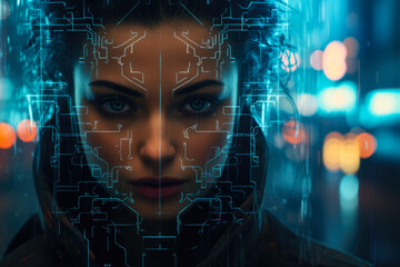 Futuristic cyberpunk portrait of a young woman