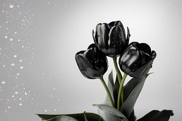Black tulip flowers on white abstract background use for Nation Tulip Day - obrazy, fototapety, plakaty