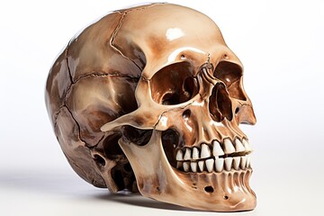 background white isolated pose mouth open model skull angle the human skeleton head bone halloween medicals death jaw teeth decay dead anatomy grim - obrazy, fototapety, plakaty