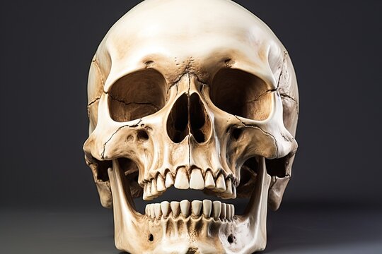 background white isolated pose mouth open model skull human skeleton head bone halloween medicals death jaw teeth decay dead anatomy grim