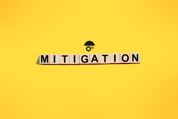 Mitigation text on wooden, business term