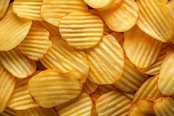 top view ridged potato chips close up