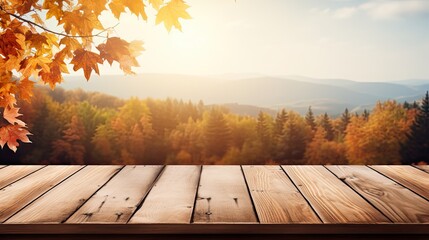 Naklejka na ściany i meble Empty Wooden Table With Autumn Background