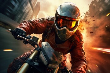 A man wearing a helmet and riding a motorcycle - Powered by Adobe