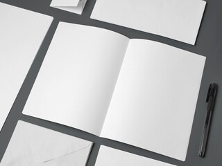 Blank empty white paper, card, envelope stationary mock up copy space template