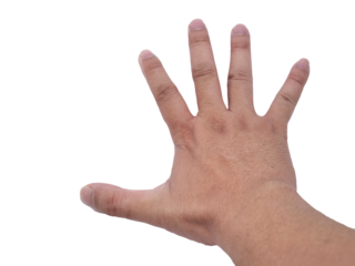 Human hand pressing pushing gesture, cut out isolated