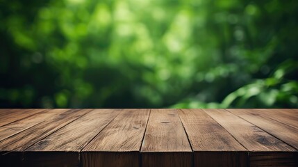 Empty Wooden Table With Green Background