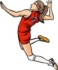 Volleyball girl player jumping action 