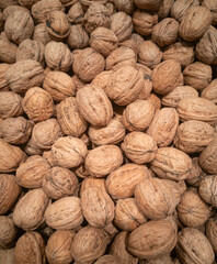 Wallnüsse auf dem Marktstand in der Winterzeit
