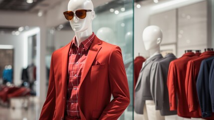 Fashionable clothes on a mannequin in a clothing store. Modern fashion. Clothes sale.