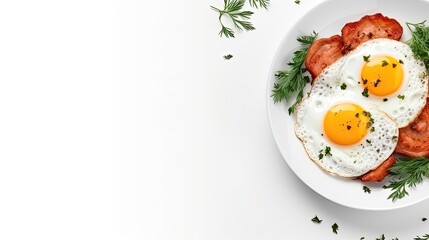 Fried Eggs And Sausage in a plate White Background