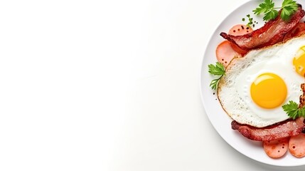 Fried Eggs And Sausage in a plate White Background