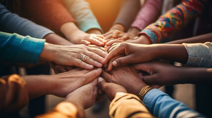 group of hands holding hands - obrazy, fototapety, plakaty