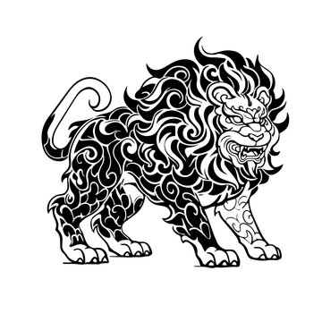 Asian Lion Logo Monochrome Design Style