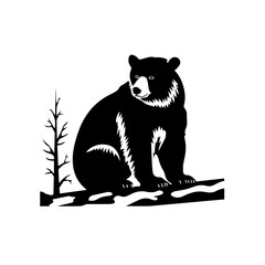 Bear Climbing A Tree Branch Logo Monochrome Design Style