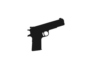Pistol symbol. Gun logo and Army soldier sniper shot vector Design Illustration military revolver. Pistol, Gun, retro western movie emblem, classic cowboy weapon. isolated on white background. - obrazy, fototapety, plakaty