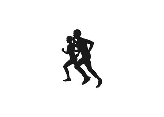 Fototapeta na wymiar silhouette of female and man running, Jogging Training Person Vector Illustration. Running woman or female fitness runner flat vector icon for exercise apps and websites. isolated on white background.