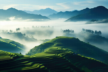 Landscape farming mountain asian nature travel valley rice asia field terrace green agriculture - obrazy, fototapety, plakaty