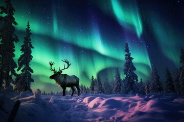 Landscape arctic snow green night borealis nature lapland sky aurora northern winter