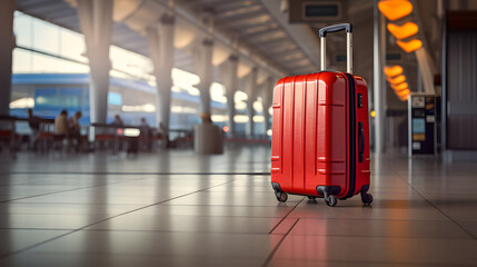 Suitcases in the airport of tourists who are about to travel abroad. Ai generate.