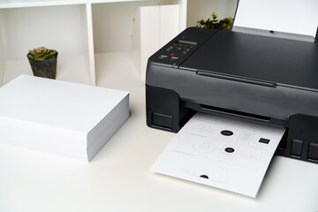 Close up printer copier device on table in the office