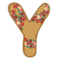 Alphabet A to Z gold handwritten christmas wreath pattern.