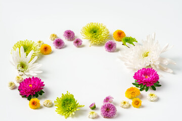 Small spring flowers arranged on white background