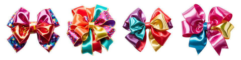 colourful ribbon bow set isolated on transparent background - design element PNG cutout collection