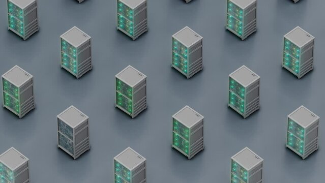 Server Scaling - Expanding infrastructure Concept. Many server node racks 3D Animation Render