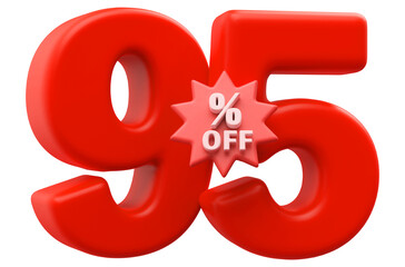 Special 95 percent off sale - 3d render red number with tag percent off