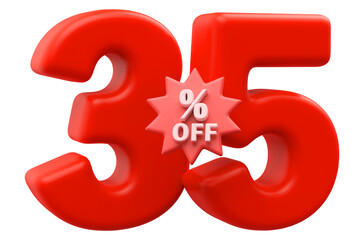 Special 35 percent off sale - 3d render red number with tag percent off