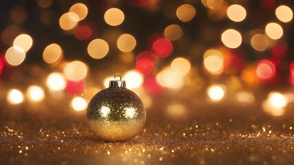 Christmas ball on high quality blur background,Christmas sparkling gold and red balls with glitter lights and blurred background.