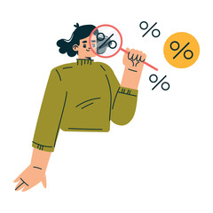 Investment in Stock with Woman Character with Magnifier View Rate Trading Gaining Profit Vector Illustration