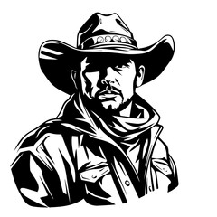 Cowboy With Neck Scarf Logo Monochrome Design Style