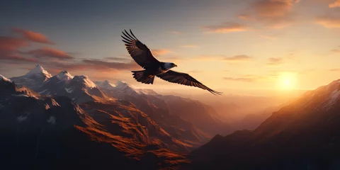 Foto op Canvas an image of a graceful pterodroma bird soaring above a volcanic island,, Silhouette of an eagle soaring against a stunning sunset  © Muhammad
