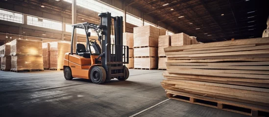 Foto op Canvas Forklift moving wooden pallets in logistics and transportation, warehouse storage and delivery. © 2rogan