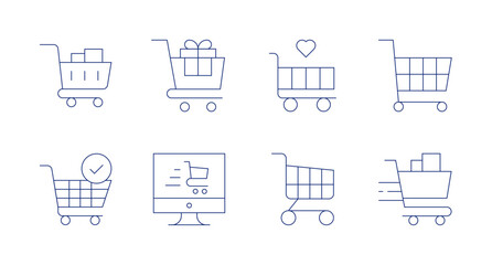 Shopping cart icons. Editable stroke. Containing shopping trolley, online shopping, shopping cart.