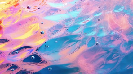 water with a rainbow colored surface, in the style of y2k aesthetic, rainbowcore, copy space, 16:9