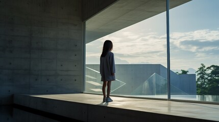 Fototapeta premium Woman Standing in Front of a Large Window
