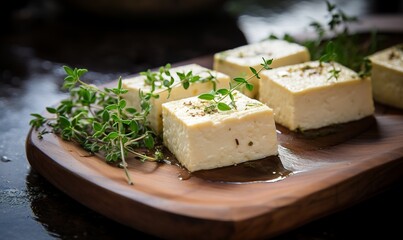 side view of the tofu on the plate