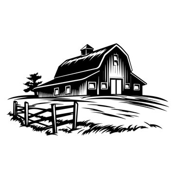 Farm Building Logo Monochrome Design Style