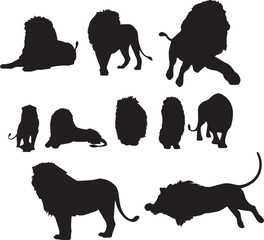 set of lion silhouette vector
