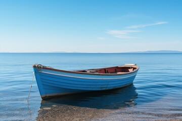 Naklejka na ściany i meble Photo of a boat on water light black and sky-blue