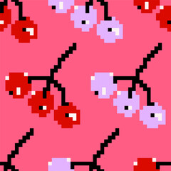 Vector seamless pattern, background, design, berry print. Pixel art